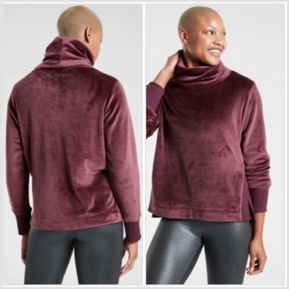 Athleta Double Cozy Karma Funnel Neck Sweatshirt Cabernet XXS Relaxed Fit Yoga - Picture 14 of 14
